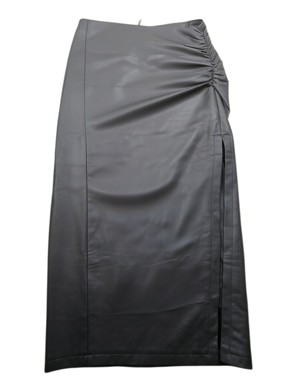 Anthropologie The Maya Ruched Side Slit Vegan Leather Midi Skirt In S - Picture 5 of 10